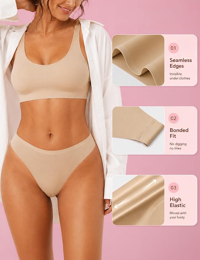 Thongs Seamless Underwear for Women No Show Thong Panty Liners Breathable Sexy Stretch Buttery Soft G-String Panties