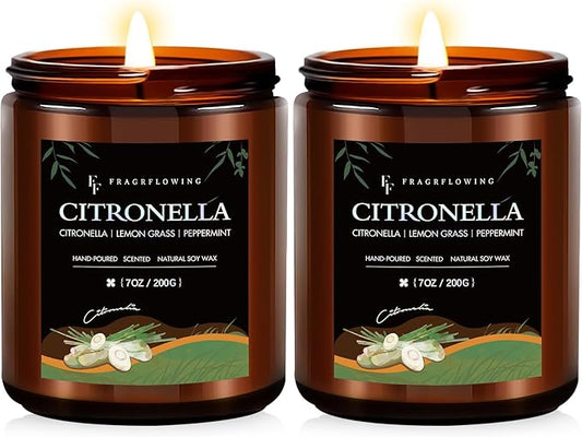 Citronella Candles, Indoor Outdoor Lemongrass Scented Candles，Natural Soy Wax Jar Candle, 100-Hour Burn Time, 7 oz (2 Pack)