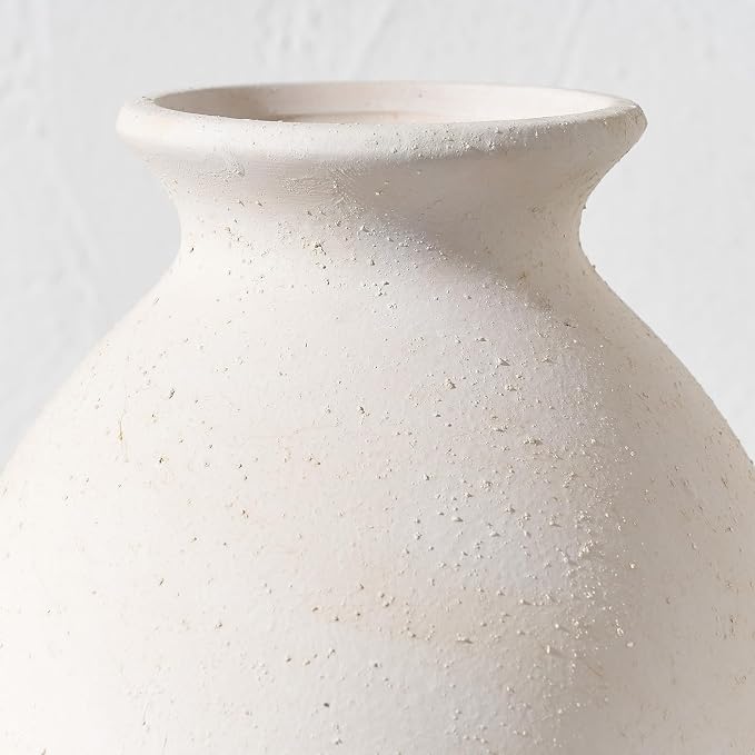 Ceramic Rustic Farmhouse Vase, 9.2 inch Whitewashed Terracotta Vase | Ceramic Vintage Flower Vases,Table Decorative Vases for Home Decor Table Living Room Shelf Mantel Decoration(Off-White)