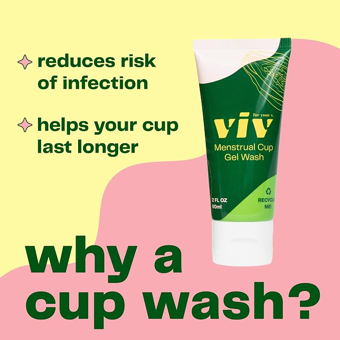 Viv for your V Premium Menstrual Cup & Disc Gel Wash, Gentle, Safe, Cleanser to Wash Reusable Silicone Period Cups & Discs, Free of Toxins, Parabens, and Fragrances, 2 fl. oz.
