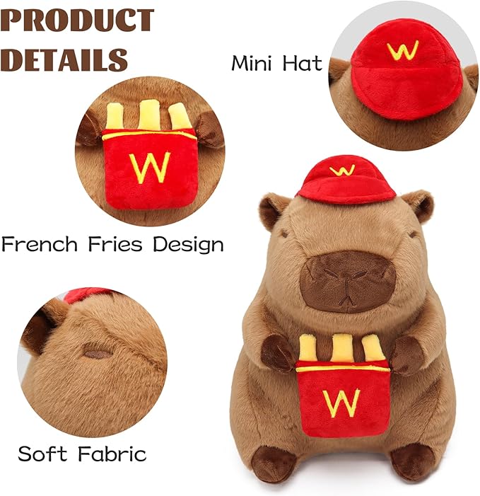 French Fries Capybara Plush 13.7inch, Cute French Fry Capybara Stuffed Animal Giant Capibara Plushies Pillow Toy Gifts for Boys Girls Kids