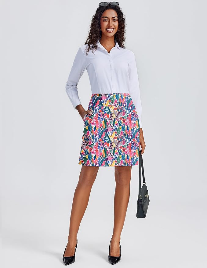 PINSPARK 20" Skorts for Woman Knee Length UPF 50+ Golf Skirts | 4 Pockets, Built-in Shorts, High Waisted, Split Hem, Silky-smooth, Moisture-wicking, for Golf Athletic Tennis Workout Casual