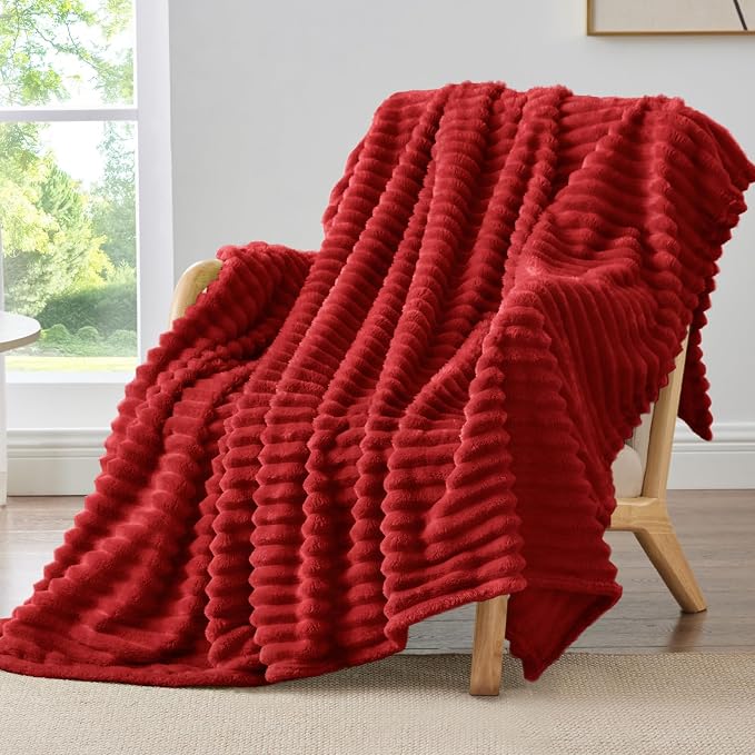 BEDELITE Ribbed Twin Blanket for Couch & Bed, Burgundy, 60"x80" | Ultra-Soft Plush Fleece, Cozy, Warm Yet Lightweight, Ribbed Texture, Home Decor, Machine Washable, Giftable, All-Season Use