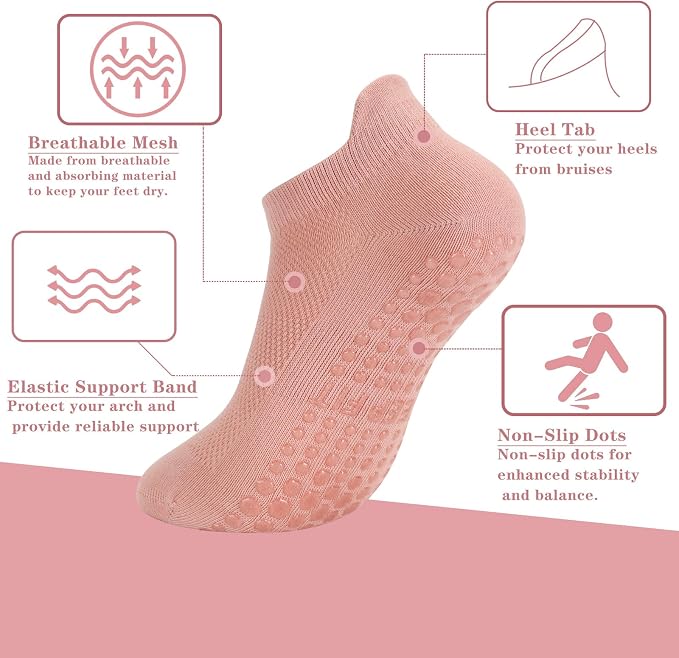 loudashuaiqi Grip Pilates Socks Non Slip Athletic Yoga Socks with Grips for Women Grippy socks for Hospital Workout Barre