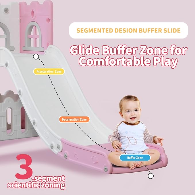 Toddler Slide for Kids with Climber Basketball Hoop, Storage Space, Telescope Kids Indoor Slide Baby Slide for Outdoor Play Upgraded Toddler Indoor Playground with Wider and Longer Slideway Upgraded