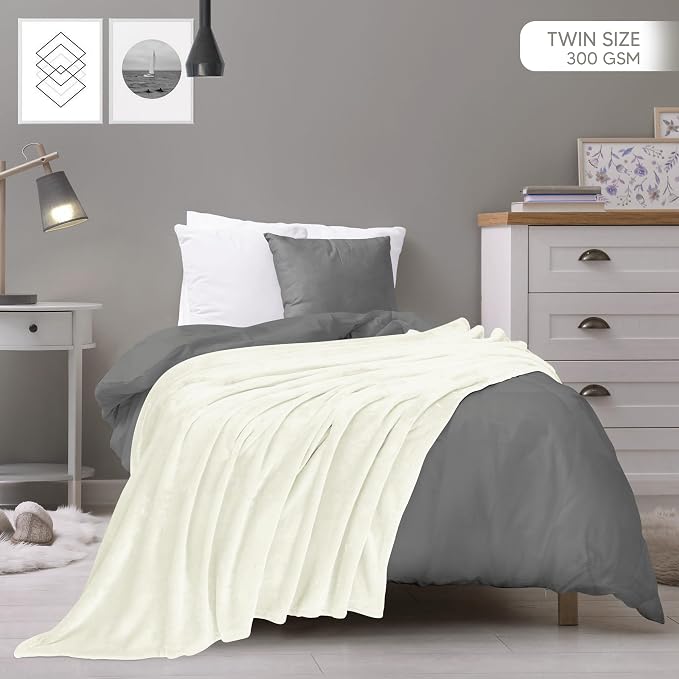 Utopia Bedding Ultra Soft Fleece Bed Blanket Twin Size Ivory (60x80 Inches) | Microfiber Plush Warm Lightweight Breathable Cozy Blanket Anti-Static, All Season Use, Gift for Women and Men