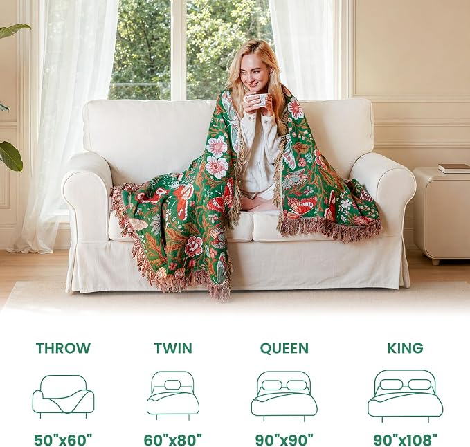 MSGKV Boho Throw Blanket 60"x80" 100% Cotton Butterfly Throw for Couch | 100% Cotton Throw, Butterfly Pattern, Reversible Woven, Lightweight Comfort, Farmhouse Decor, All Seasons, Machine Washable