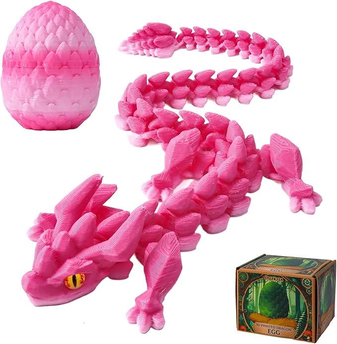 FYEFKJSA 3D Printed Dragon Eggs with Dragon Inside - 12Inch ,Articulated Fidget 3D Printed Animals, Interesting Decorative Gift, Easter Basket Essentials Stuffers (Cherry Blossom)