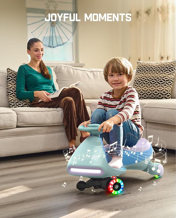 FanttikRide N7 Pro Electric Wiggle Car, Rechargeable Battery, CyberWiggle, 2 in 1 Swing Car, 2 Speeds Max 4 Mph, Anti-Rollover, Flashing Wheels, Bluetooth, for Ages 3 and Up, 150 Lbs, Glacier Blue