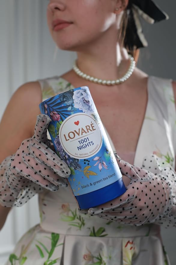 LOVARE 1001 Nights Tea Blend - 80 g (2.82 oz) Loose Leaf with 15 Paper Filters - Premium Black & Green Tea with Fruit & Flower Petals - Made in Ukraine (1001 Nights tea)