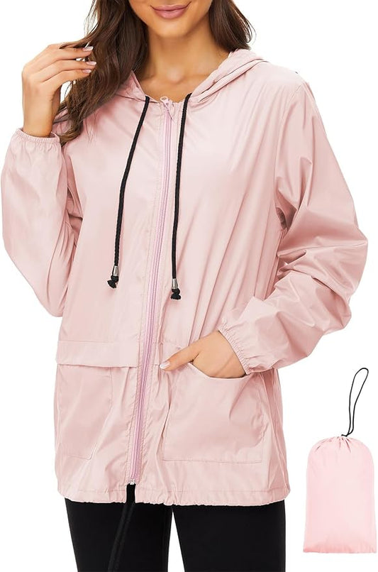 Zando Lightweight Rain Jacket Women Packable Waterproof Raincoat with Hood | Windbreaker Jacket Women, Light Raincoats for Drizzle, Rain Coats for Travel, Hiking and Commute