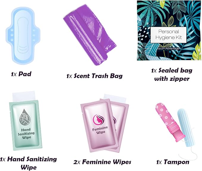 Menstrual Kit All-in-One | Convenience on The Go | Single Period Kit Pack for Travelling, Tweens & Teenagers | Individually Wrapped Feminine Hygiene Products (Blue Forest)