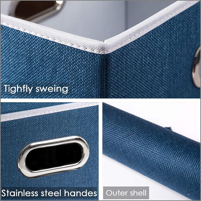 Foldable Storage Bin with Lid [5-Pack] Linen Fabric Decorative Storage Box Organizer Container Basket Cube with Handles Divider for Closet Office Living Room Royal Blue(14.9x9.8x9.8)
