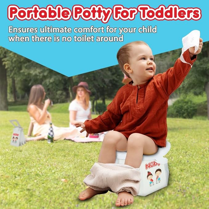 Nuby Disposable Travel Potty with Liner - Foldable and Portable Potty; Toddler Potty Essential for Camp, Trips, & Car Rides - Travel Potty for Toddler, 3 Pack