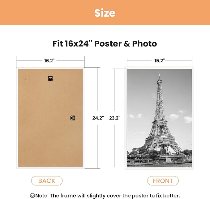upsimples 16x24 Poster Frame, Easy Slide-In Assembly, White, 3 Pack | Gallery Wall 16 x 24 Picture Frames Set for Family, Wedding, Christmas, Easy to Change Photos