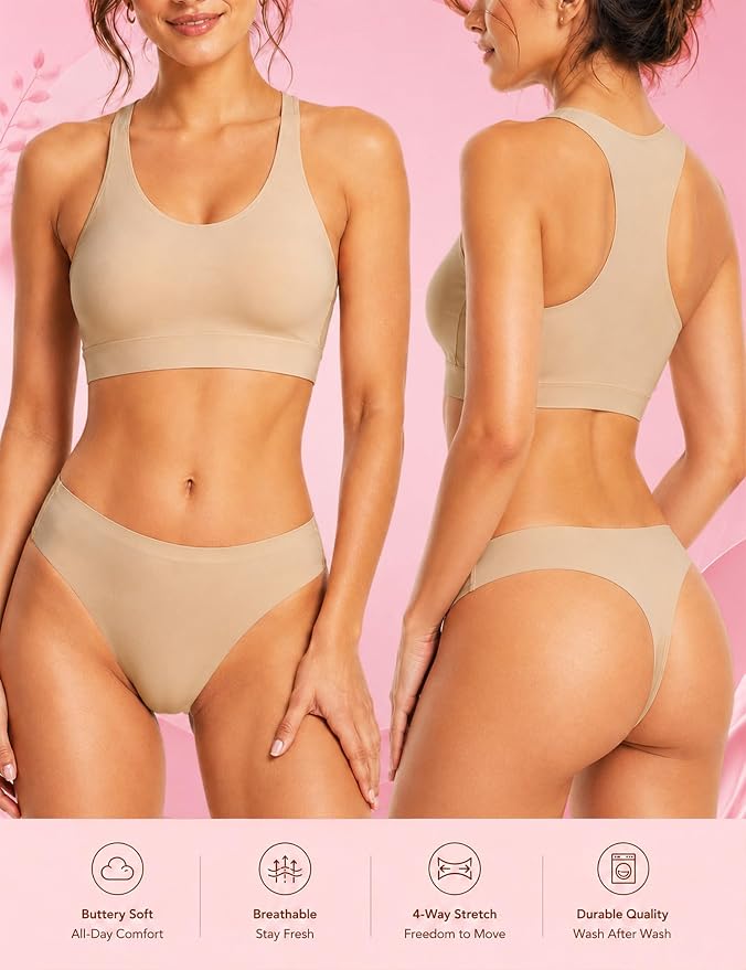 Thongs Seamless Underwear for Women No Show Thong Panty Liners Breathable Sexy Stretch Buttery Soft G-String Panties