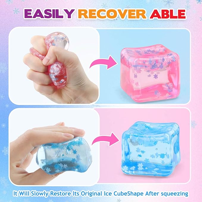 Ice Cube Fidget Toy for All Ages: 4 Pcs Sensory Squishy Fidget Toys, Square Stress Balls, Classroom Prizes, Anxiety Relief Stress Cube Gift for Kids Teens Adults