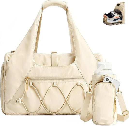 Gym Bag for Women, Yoga Mat Bag with Shoe Compartment and Wet Pocket, Sport Yoga Gym Bag with Yoga Strap, Carryall Yoga Tote Bag