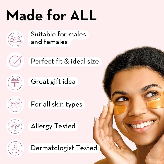 Elizabeth Mott 24K Gold Under Eye Patches - Collagen, Niacinamide & Peptides for Puffy Eyes, Dark Circles & Wrinkles - Hydrating & Brightening Eye Mask, Cruelty-Free