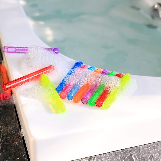 Bubble Wands Halloween Party Favors Pack of 64, Mini Neon Bubble Wands | Odor-Free Non-Toxic Kids’ Bath Toy/Birthday Treats Bubble Maker Toys for Kids | Outdoor Summer Events & Celebration Toy Gift