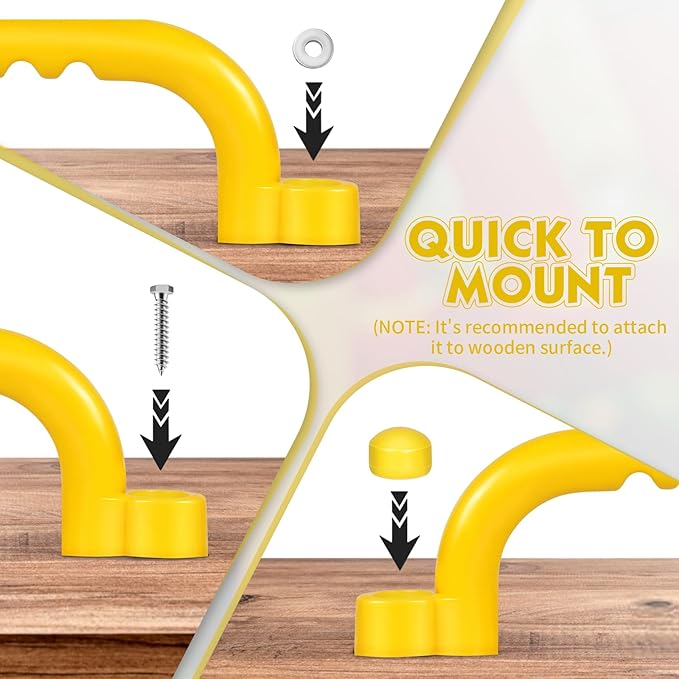 TOPNEW 4Pcs Kids Playground Safety Handles -Swing Set & Climbing Frame Hand Grips, Multi-Color Plastic Grab Bars for Outdoor Playhouse, Jungle Gym, Climbing Frame (Yellow)