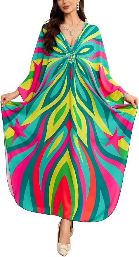 Mumu Dresses for Women Plus Size, Bohemian Kaftan Beach Cover Up Long Maxi Nightgown Soft Loungewear