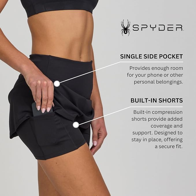 Spyder Skorts for Women - Built-in Shorts, Skirt for Golf Tennis Pickleball | Stretch fabric; true to size; inner shorts liner; lightweight; breathable; ideal for gym, running, yoga, hiking, work outs