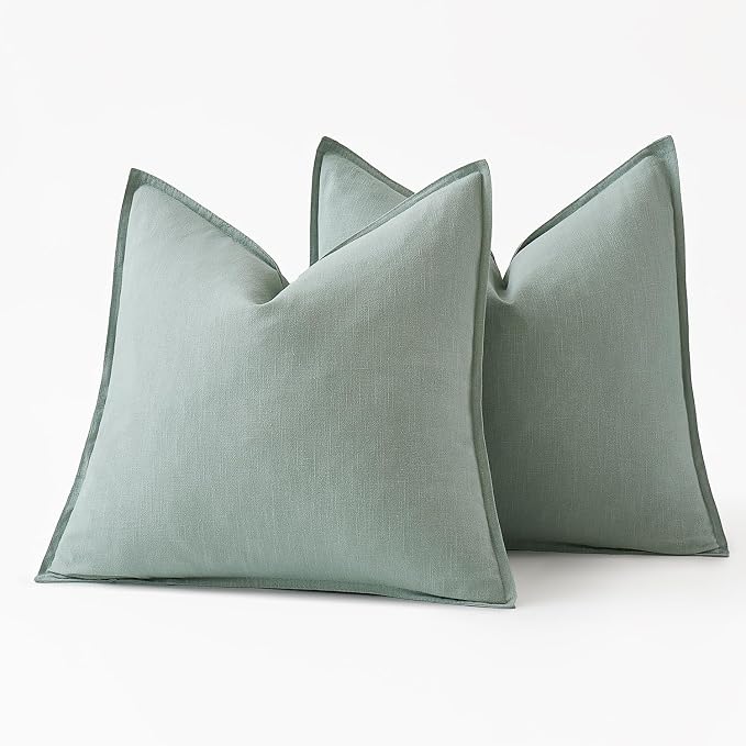 MIULEE Decorative Linen Pillow Covers 20x20 Inch Aqua Green | Boho Farmhouse Neutral Couch Throw Pillows for Bed, Pack of 2 Accent Modern Pillowcases, Sofa Livingroom Home Decor