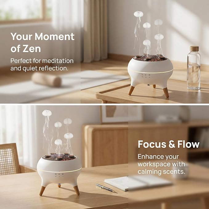 ACOBOTOW Essential Oil Diffuser 250ML Sound-Activated Jellyfish Ultrasonic Aromatherapy Humidifier Remote Timer 7 Color Lights for Home Bedroom Office Hotel(White)