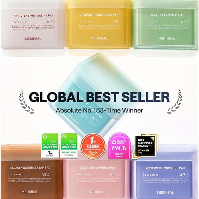 MEDIHEAL Toner Pads [Vitamide] - Radiance Boosting Pad for Clear, Illuminating Skin - Contains Niacinamide & Sea Buckthorn - Blemish Care, Skin Toning - Vegan Stretchable Fabric Pads (100 Count)