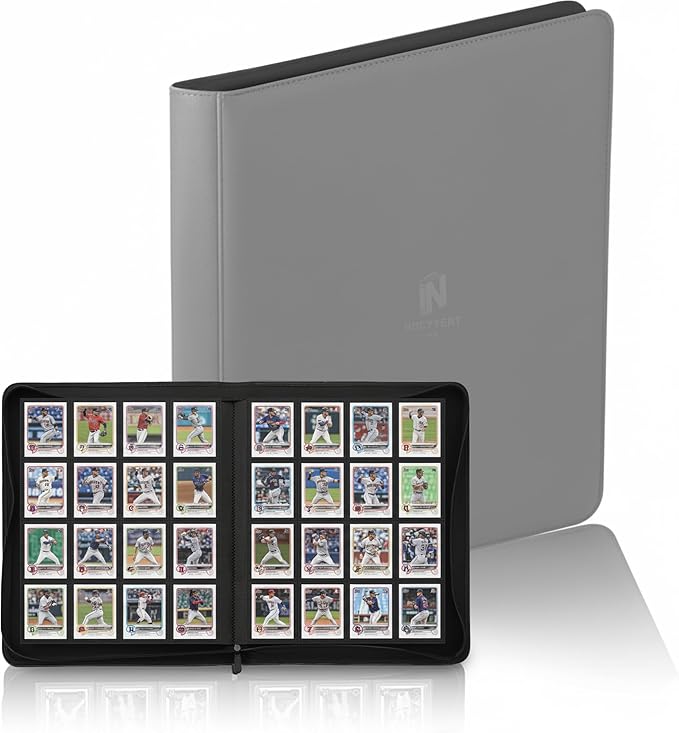 1000+ Pockets Premium Trading Card Binder, 16 Pockets Trading Card Binder Ringless Side Loading Trading,Card Holder Folders for MTG, TCG, Game Cards & Sports Cards(Grey)