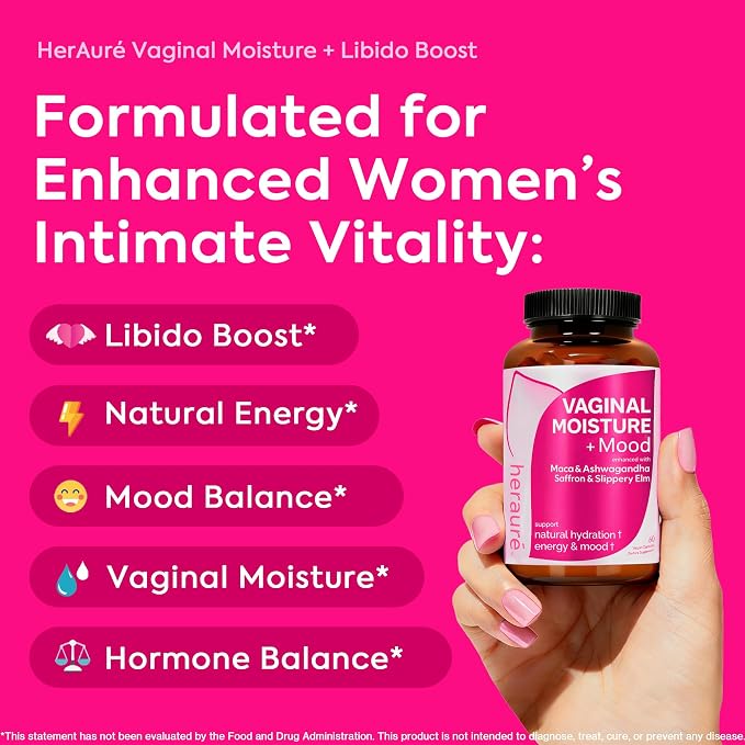 Vaginal Moisture & Libido Booster for Women - Stress Relief, Hormone Balance, Desire & Mood - Ashwagandha, Sea Moss, Maca Root, Saffron, Slippery Elm, Ginseng, Shatavari, Damiana, 60CT