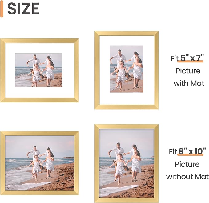 upsimples 8x10 Picture Frame, Photo Collage Wall Decor Set of 10, Gold | Fit 5x7 and 8 x 10 Photos, Wall or Tabletop Display, For Gallery Hallway Living Room, For Christmas Wedding