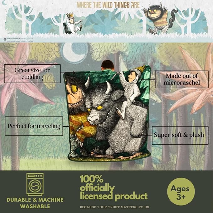 Where The Wild Things are Kids Bedding Super Soft Cozy Plush Throw, 46 in x 60 in, (Officially Licensed Product) By Franco