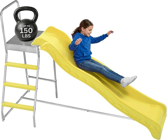 Machrus Upper Bounce Trampoline Step N Slide Attachment with Ladder and Steps, Fun Accessories, Indoor and Outdoor, for Round or Rectangle Trampolines with or Without Net, Yellow
