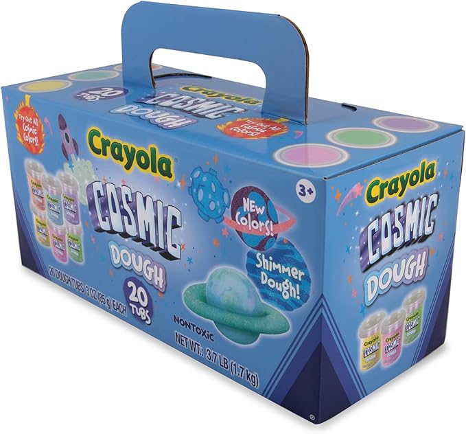 Crayola Cosmic Dough Modeling Compound 20-Pack x 3oz Cans - Special Effects Party Favors, Gifts, School - Sparkly Non-Toxic Play for Creativity and Skill Building, Ages 2+ / Preschool