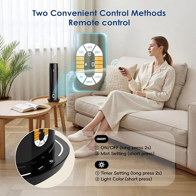 Waterless Scent Diffuser – 1200 Sq Ft Coverage, Essential Oil Diffuser with Remote Control, Quiet Aromatherapy Diffuser with LED Light & Timer, Scent Air Machine for Home, Office, Hotel