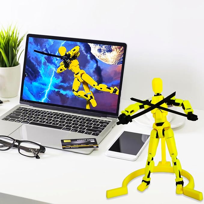 T-13 Action Figure with Pose Stand,Anime Robot Building Toy Sets,Lucky Puppet Joints for Boys,Girls,Men,Women,Multi-Jointed Moveable Dummy Desk Decoration,Desktop Ornament for Game Lover,Yellow