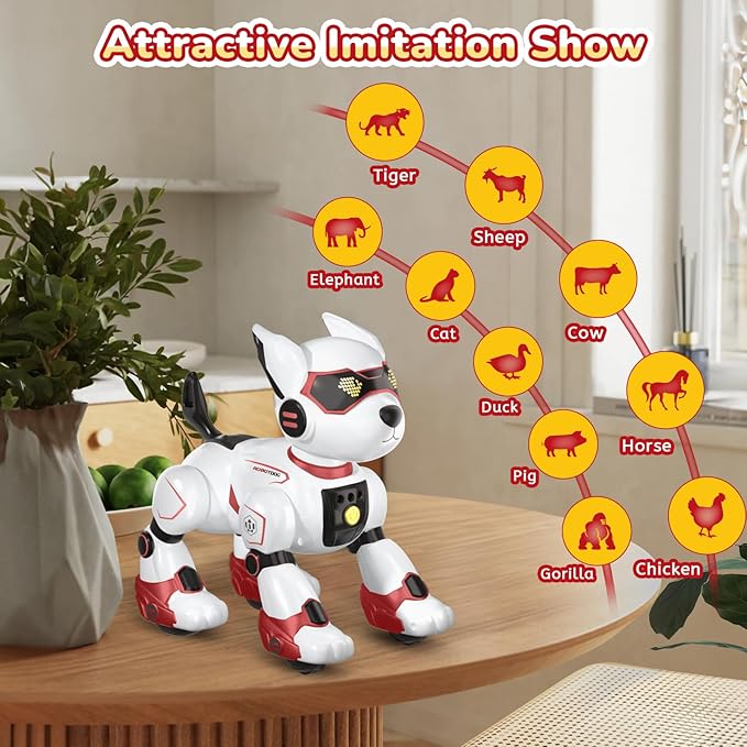 Robot Dog Toy for Kids, Programmable Interactive RC Pet with Voice Control & Touch Sensor, Imitates Animal Sounds, Plays Music, Dance Modes, Robotic Puppy Toy for Kids Boys & Girls (Red)