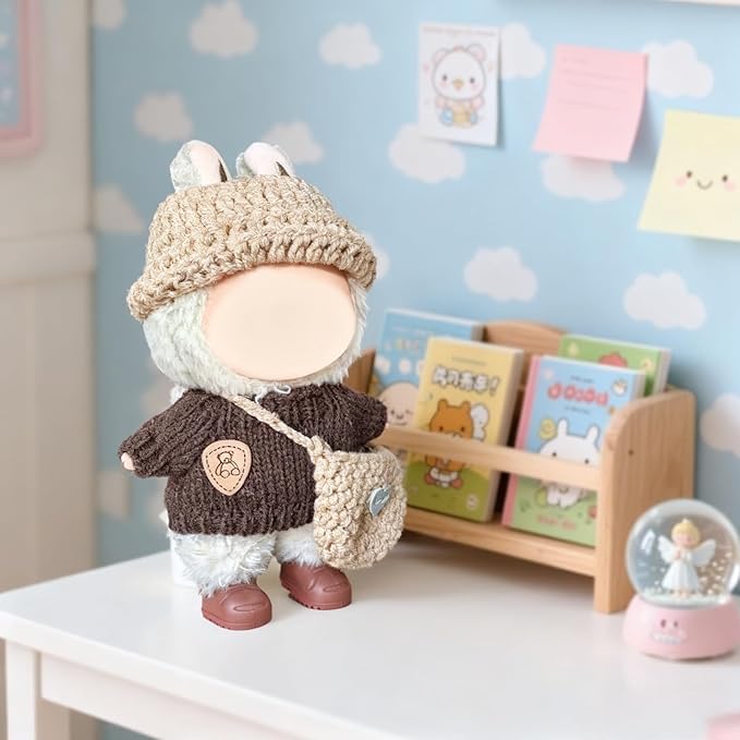 Doll Clothes Set for Labubu, 3-Piece Brown Outfit, Cute Dolls Outfit Accessories for 6.7in Dolls (NO Doll)