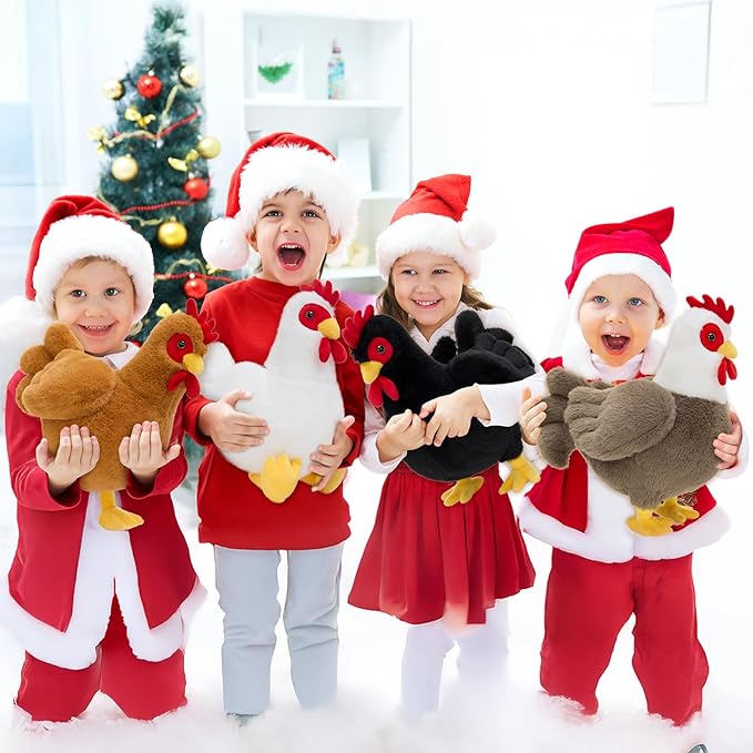 Tezituor 4 Pcs Large Chicken Stuffed Animals Set, 12 Inch Realistic Big Stuffed Chick Plush Toy for Party Decoration, Cute Hen Chicken Plush Bulk for Boys Girls