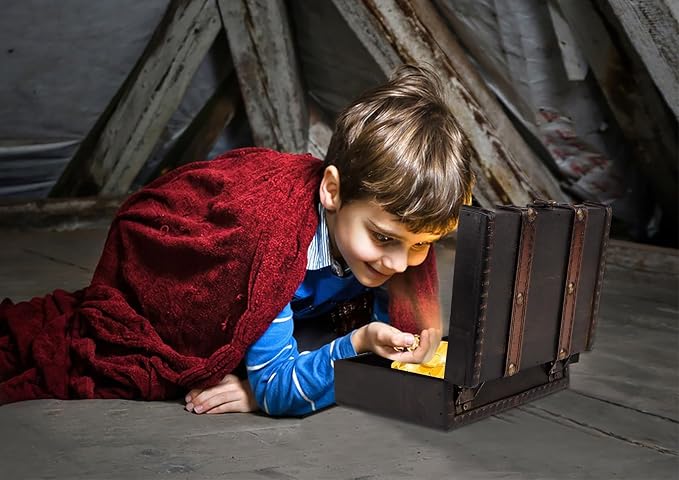 WaaHome Treasure Box for Kids 6.2" Pirate Treasure Chest Small Decorative Wooden Box for Storage Keepsakes Jewelry Tarot Cards Trinkets Dice and Home Decor Gifts
