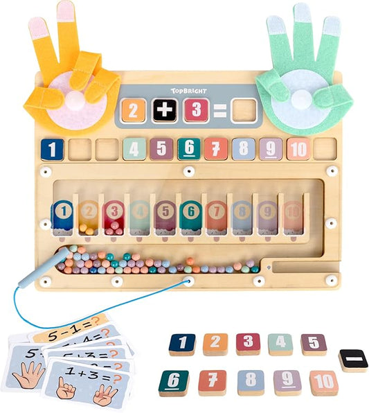 TOP BRIGHT Finger Math Addition & Subtraction Toys for Kids, Montessori Magnetic Beads Sorting Matching Learning Game for Ages 3 4 5+ Year, Educational Toys Gift for Preschoolers