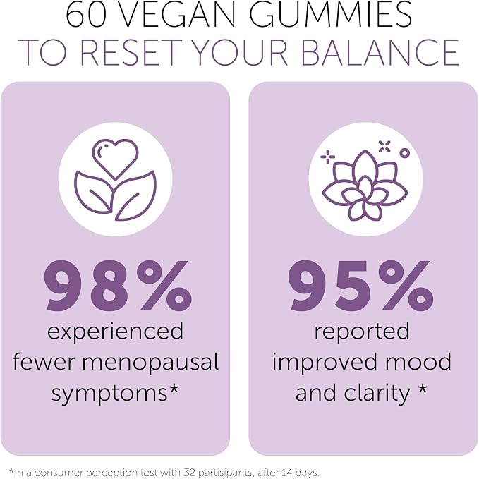 Menopause Gummies for Women | Menopause Gummy Vitamins | Relief for Hot Flashes, Night Sweats & Mood Swings | Helps Sleep Disruptions & Brain Function | 60 Vegan Gummies