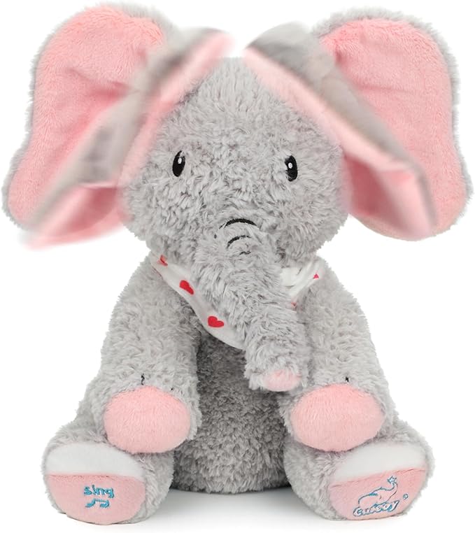 Cuteoy Peek A Boo Elephant Interactive Plush Toy Musical Singing Talking Stuffed Animal Adorable Electric Animate Christmas Birthday Gifts for Girls Boys