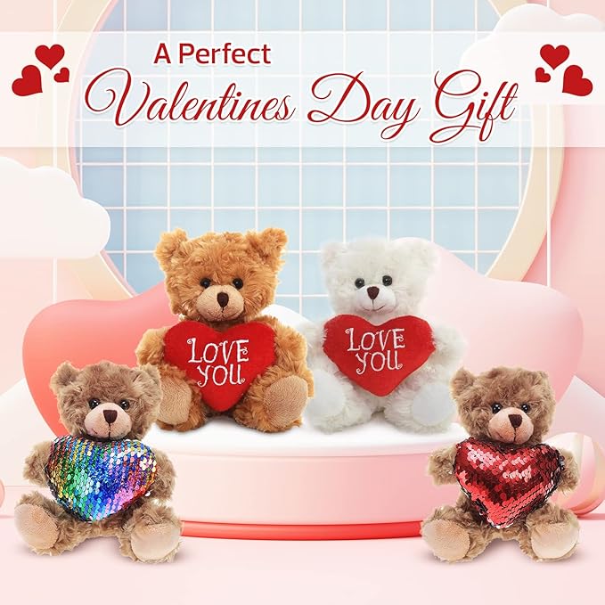 Plush Stuffed Animal Cream Heart Bear – Love You Bears- Toy for Kids & Adults Valentine's Day - Embroidered Heart Pillow (6 Inch, Cream Love You)