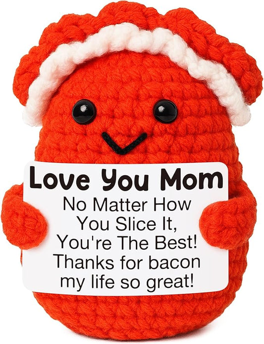 Mini Birthday Gifts for Mom from Daughter Son Christmas Thanksgiving Day Gifts Cute Handmade Crochet Bacon Gift for New Mommy Step Bonus Mom Mother in Law Christmas Stocking Stuffers Ideas
