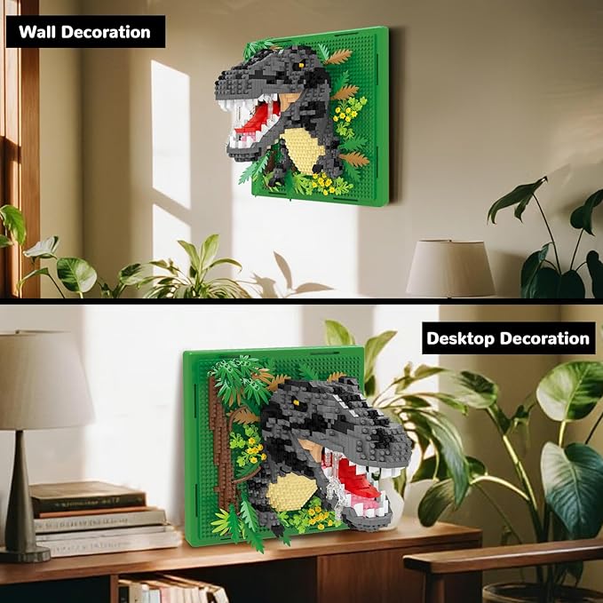Dinosaur Animal 3D Wall Art Micro Mini Building Blocks Set, Unique Home Wall Decor or Table Display, No Compatible with Lego Set, Ideal Gift Toy for Adults Boys Girls (1263 PCS)