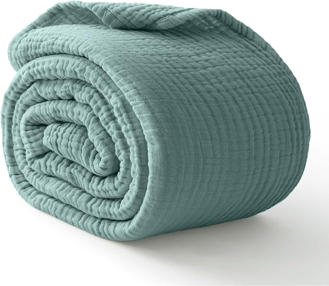 100% Cotton Muslin Blanket Twin XL 66" x 90", Breathable and Cooling Bed Blankets, Soft Boho Bedspread, Gauze Bedding for Adults All Season, Turquoise, Teal