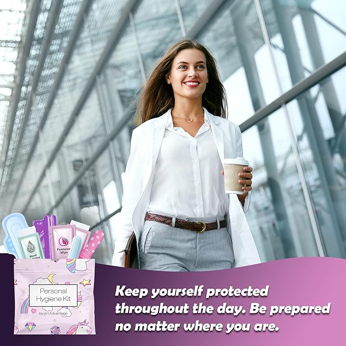 Menstrual Kit All-in-One | Convenience on The Go | Single Period Kit Pack for Travelling, Tweens & Teenagers | Individually Wrapped Feminine Hygiene Products (Rainbows and Unicorns)